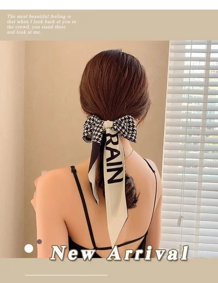 French Braided Hair Ribbon Tied Ponytail Plus Long Silk Scarf Hair Band Female Tied Hair Scarf New Ribbon Head Rope Headdress big hair clips