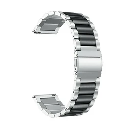 Premium Stainless Steel Watchband with Metal Folding Buckle Strap, Elegant Bracelet Design for 22mm universal (Silver Black)