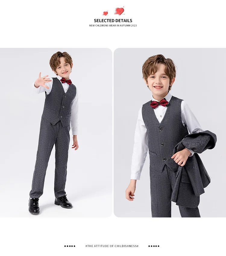 Grau 1-14 Jahre Kinder Hochzeitsanzug für Jungen Teenager Jungen Anzüge Outfits Set Frühling Herbst Junge formelle Leistung Kostüm Anzug Set – Detail 16