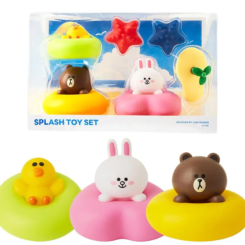 

Line Friends Kawaii Brown Bear Bath Toy Set Anime Sally Cony Cartoon Children Bathroom Playing Water Swimming Shower Game Doll