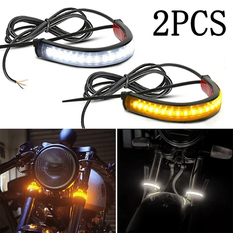 For Aprilia Motorcycle NEW 12V LED Ring Fork Strip Lamp Flashing Blinker Motorcycle Turn Signal Light & DRL Amber145
