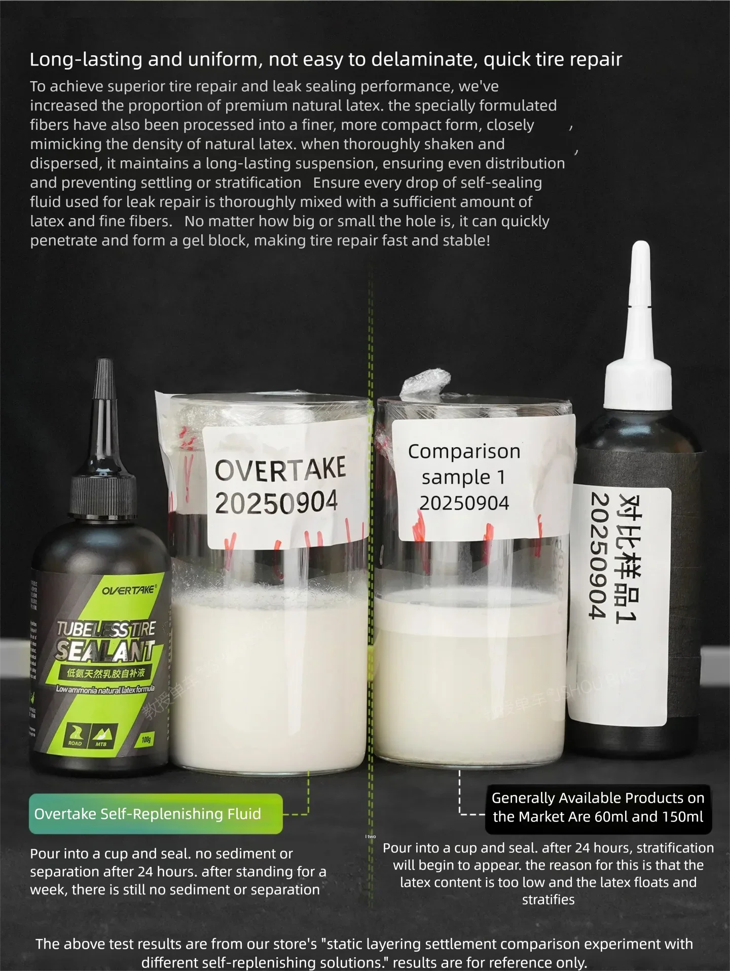 OVERTAKE 1/2/5 Flaschen MTB/Rennrad Pannenreparatur Reifendichtmittel für Tubeless Naturlatex Niedriges Ammoniak Fahrradzubehör – Detail 8