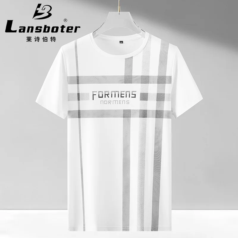 

Summer White Men's Wear Short-sleeved T-shirt Middle And Young Suitable Business Casual Top Mercerized Round Neck Half-sleeved