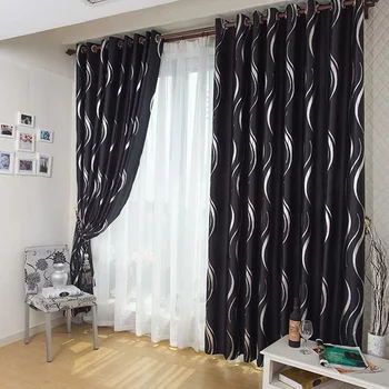 Blackout Curtains Microfiber Noise Reducing Thermal Insulated Silver Wave Pattern Design for Living Room Bedroom Kid's Room