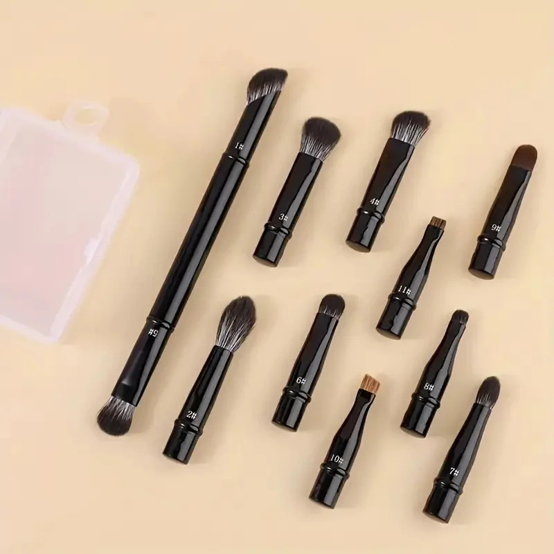 11/6Pcs 미니 여행 메이크업 브러쉬 상자 세트 더블 엔드 부드러운 머리 짧은 막대 교체 브러시 분리형 얼굴 화장품 도구
