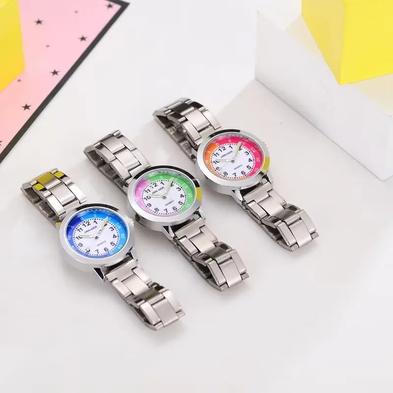 Simple Creative Color Splicing Desgin Kids Watch Girls Stainless Steel Fashion Ladies Women's Relojes Montres Kol Saati Timer 3