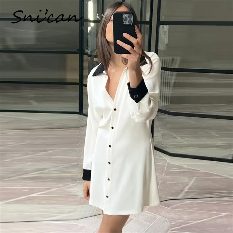 Black Border White Office Ladies Shirt Dress Fashion Spring Turn Down Collar Manica Lunga Sexy Boyfriend Women Oversize Robe New