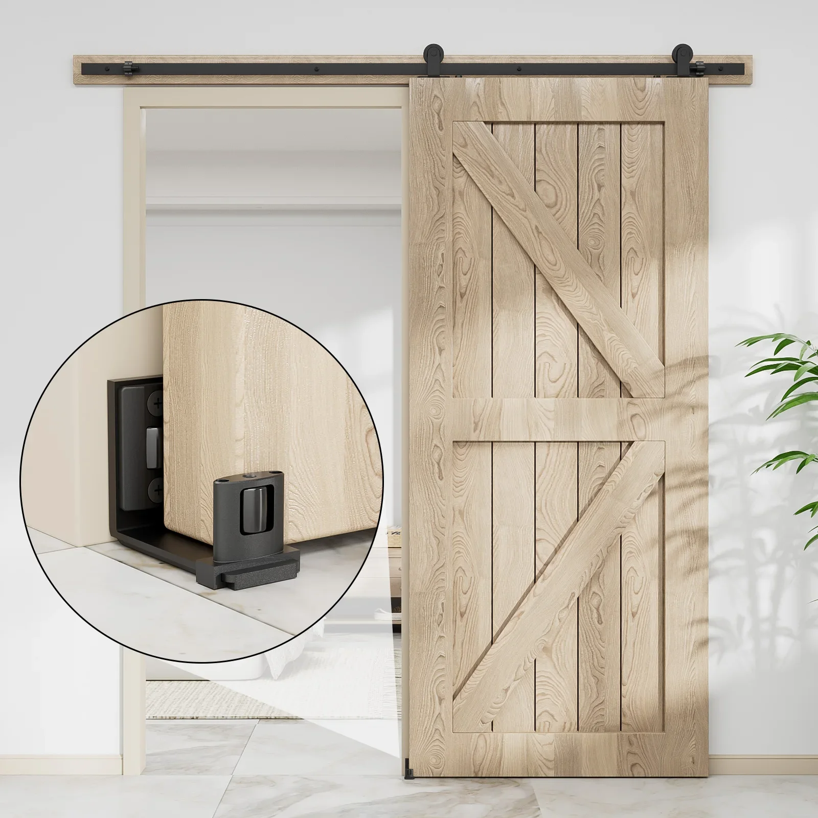 TSMST Barn Door Floor Guide Bottom Adjustable Wall Mount Flush Sawtooth Design Space Saving Black 1 Pack