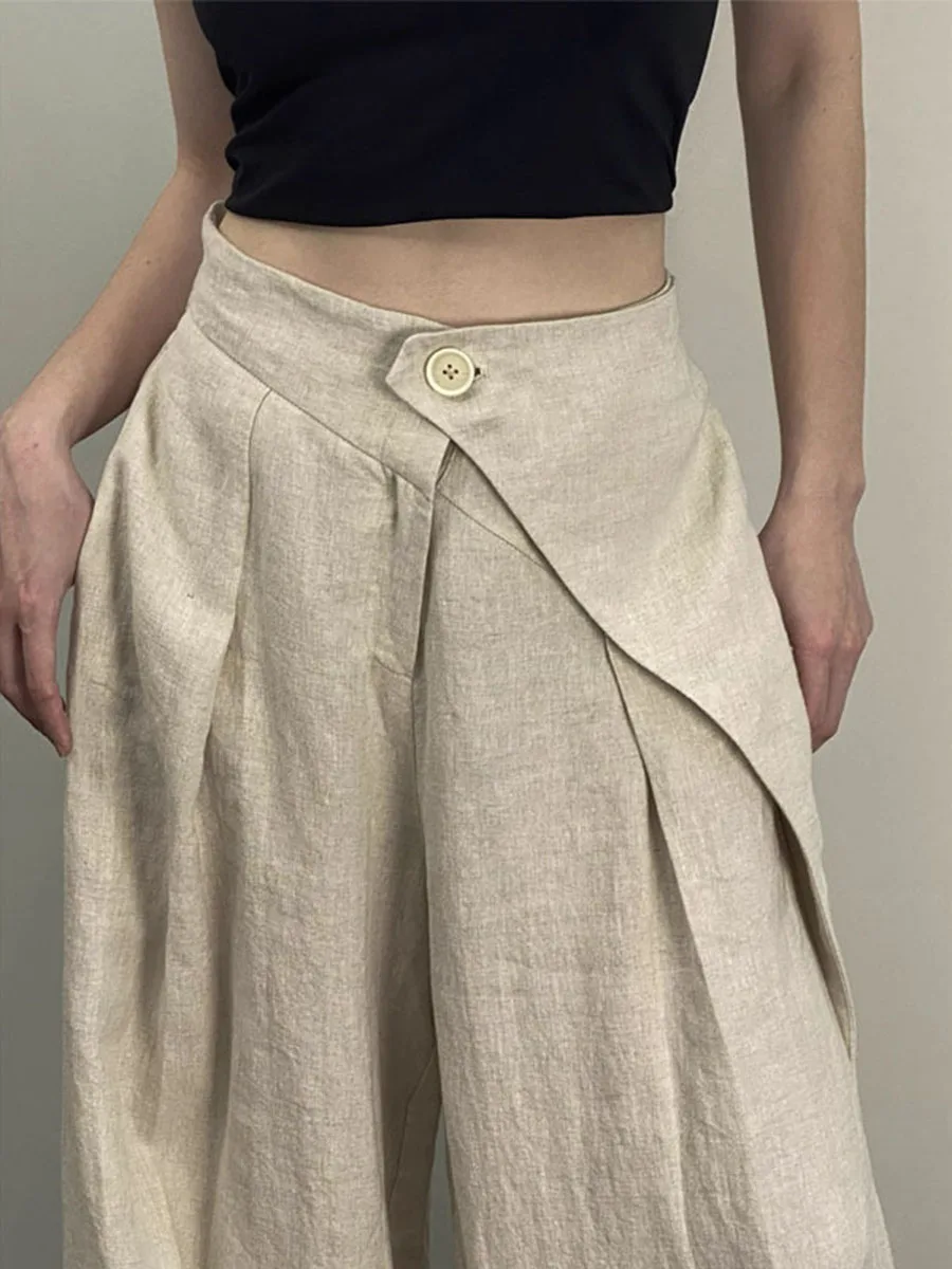 

Solid Color Casual Pants Women 2024 New Chic Simple High Waist Pleated Wide Leg Pant Female Spring Vintage Fashion Loose Trouser