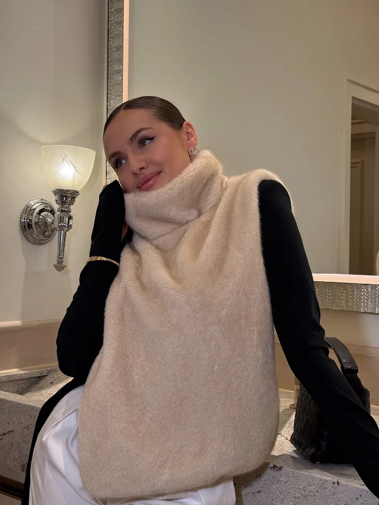 新しいブラウンフェイクファーベスト女性カジュアルルーズフィット