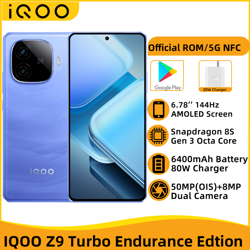 IQOO Z9 Turbo Endurance Edtion 5G NFC Snapdragon 8S Gen 3 6.78'' 144Hz AMOLED Screen 50MP Dual Camera 6400mAh Battery 80WCharger