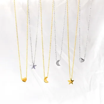 Exquisite Simple Stainless Steel Star Moon Small Flower Heart Shape Pendant Necklace for Women Friend Jewelry Gift Does Not Fade