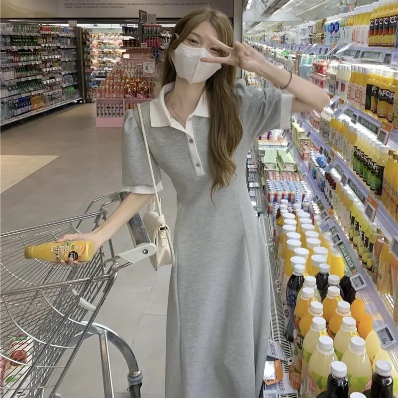 

Women Dress French Vintage Dresses 2022 Summer Sweet Cute Short Sleeve Preppy Style Long Sundress Fashion Robe