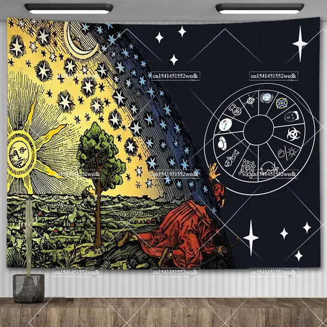 Tapisserie esthétique Hiphelicopter Sun Moon Tarot, flammarion, gravure, calcul, coupe, décoration de la maison, peinture à l'huile, couvertures de canapé 3