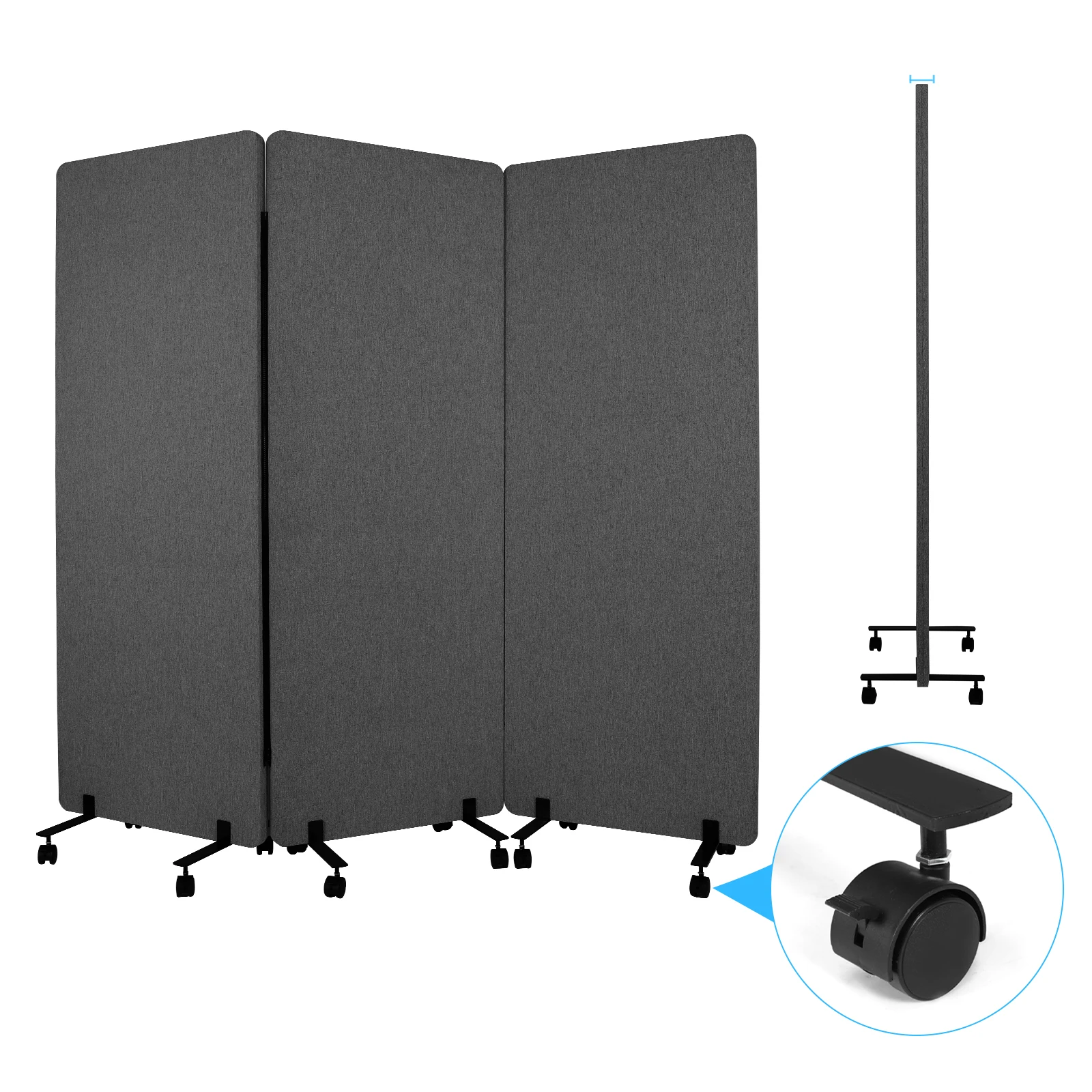 3 Panel Soundproof Privacy Panels for Dorm Studio Office (pulley Dark Grey)