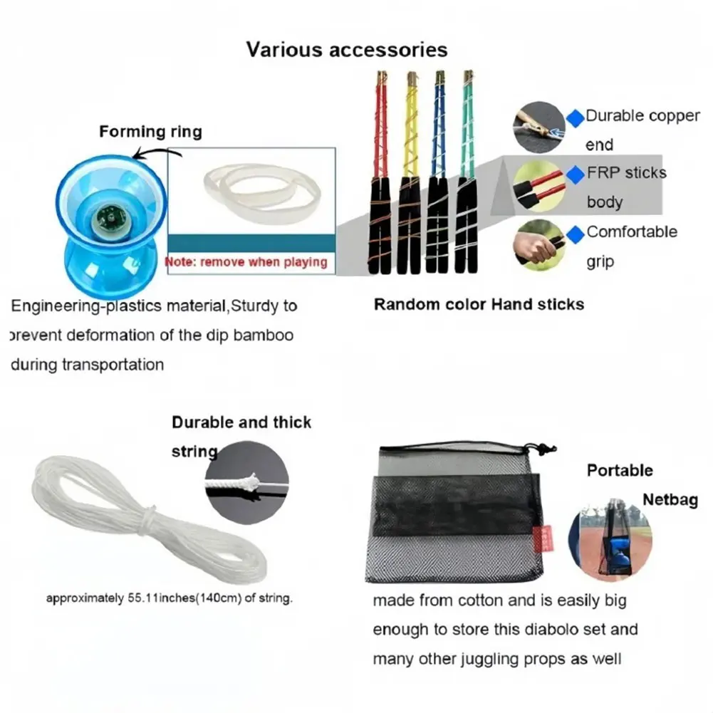 Diabolo Yoyo with Play Stick String and Net Bag Triple Bearing Diabolo Portable Diabolo for All Ages and Acrobatic Performances