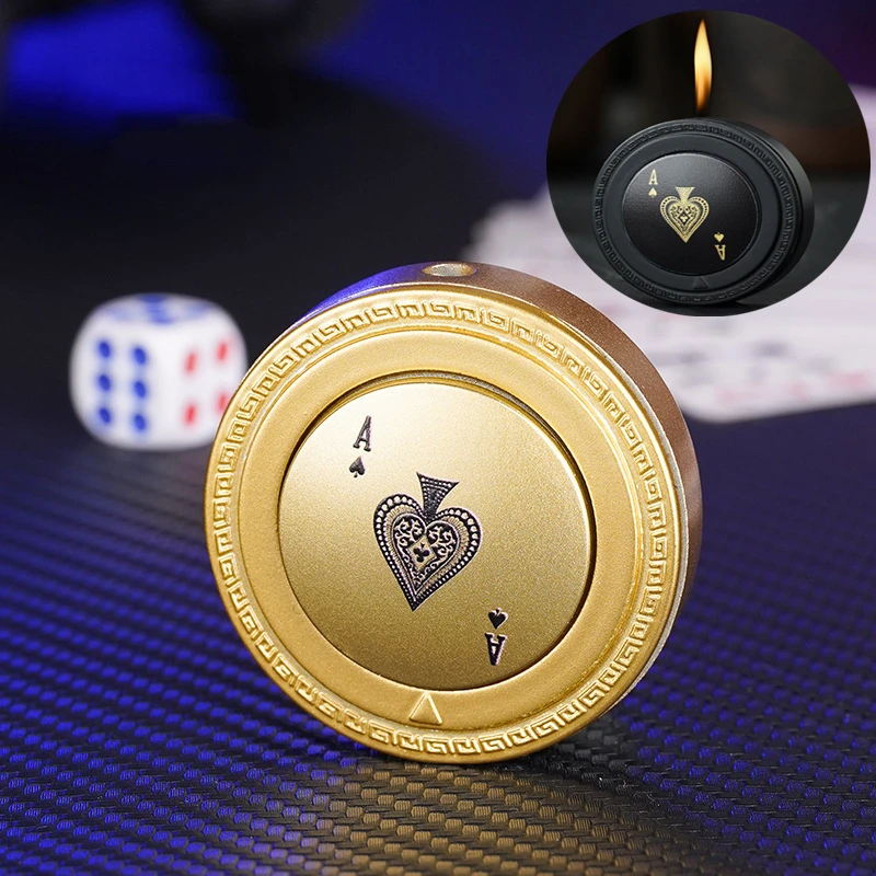 

Cute Metal Circular Poker Lighter with Windproof Side Slip Ignition Inflatable Butane Gas Outdoor Portable Lighter Smoking Gift