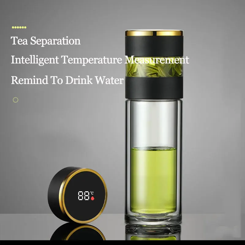 

Tea Separation Double Layer High Borosilicate Glass Cup Intelligent Temperature Display Stainless Steel Filter Straight Bottle