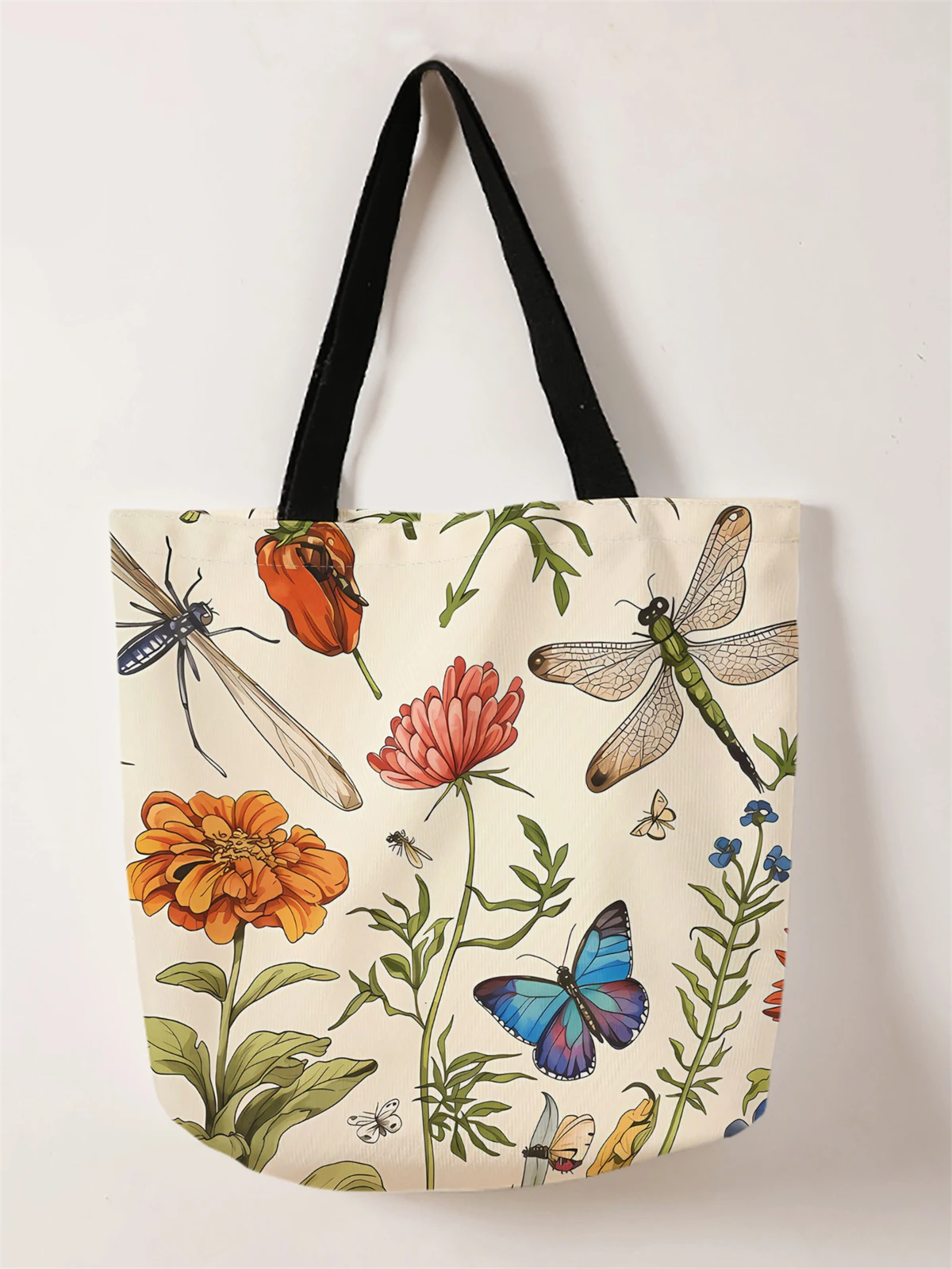 1 piece, flower patterned handbag, reusable fashionable handbag, multifunctional handbag, printed canvas shopping bag