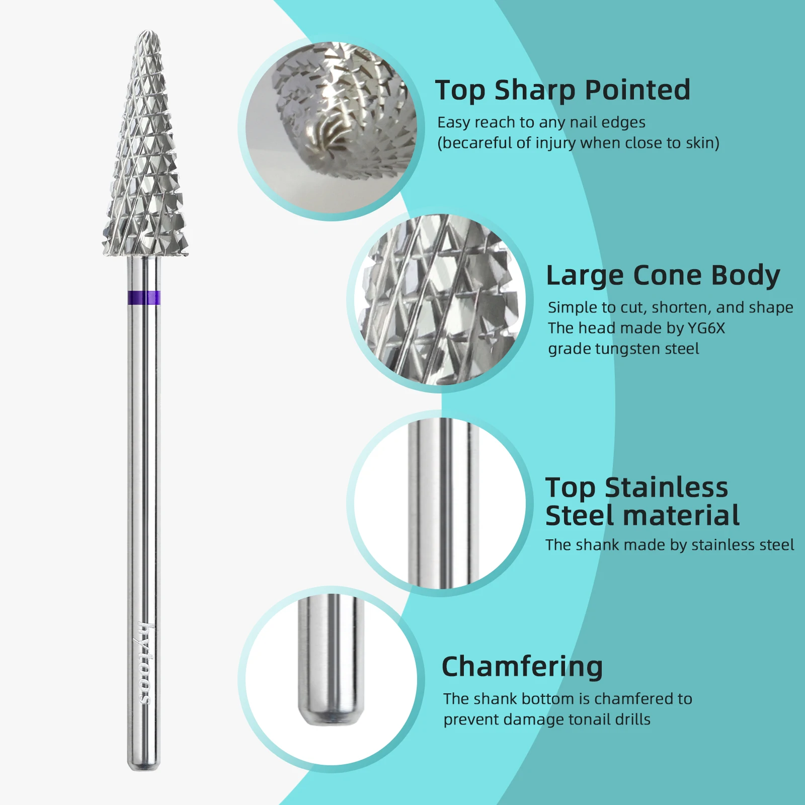 HYTOOS 콘 카바이드 네일 드릴 비트 3/32 크로스 컷 네일 비트 (오른손잡이용) 전동 드릴 액세서리 큐티클 젤 제거 도구