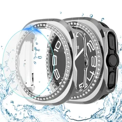 Stylish Diamond Protective Bling Case with Tempered Glass for Watch 7 Ultra 47mm (Silver)