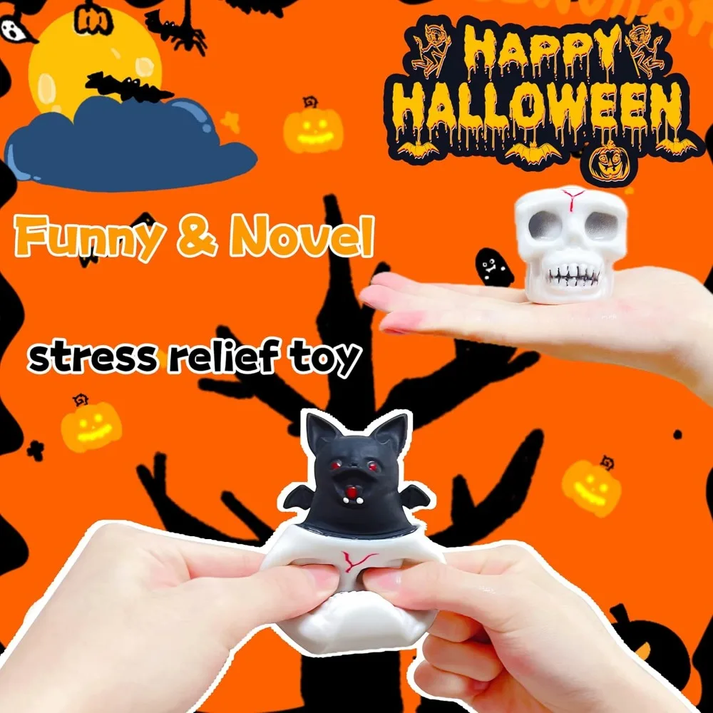 Squishy Halloween Skull Stress Balls Skeleton Squeeze Horror Toy with Relieves Stress Skull Fidget Toy for Chirdren and Adult 3