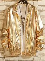 Men's Sets Shiny Metallic Suits Adult Disco 2 Piece Outfit Jacket Pants Halloween Dress Up Nightclub Dance Rave Cosplay Costume 2