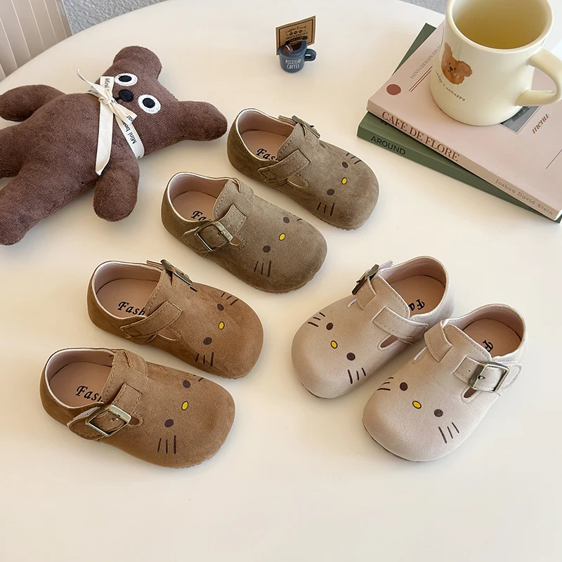 Children's Birken Shoes Khaki Cartoon Simple Boys Girls Toddler Shoes 1-8 Years Old Beige Soft Bottom Non-slip Kids Single