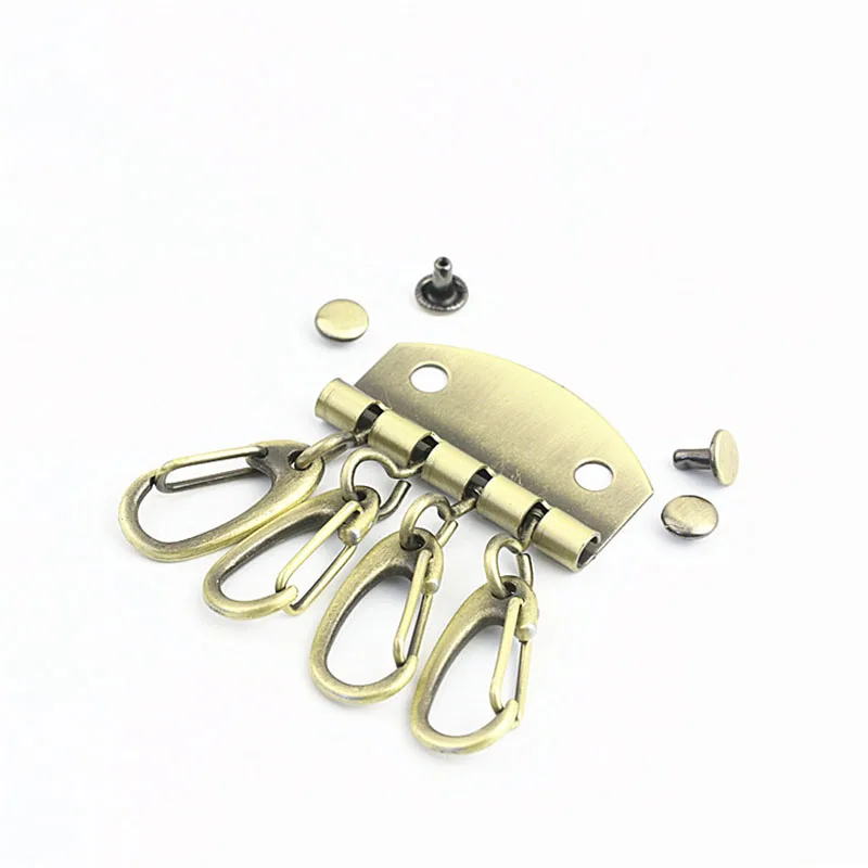 20Pcs 50mm 4 Hooks Metal Key Ring Buckle Holders Bag Wallet Handmade Leather Keychain Hook DIY Hardware Sewing Accessories