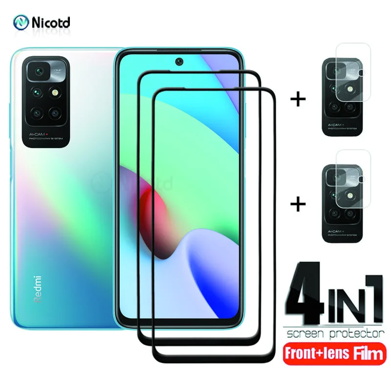 

Защитное стекло для Xiaomi Redmi 10, 2 шт., Защита экрана для Redmi 10 Prime, пленка для камеры для Redmi 9 9a 9c 9t, стекло с полным покрытием