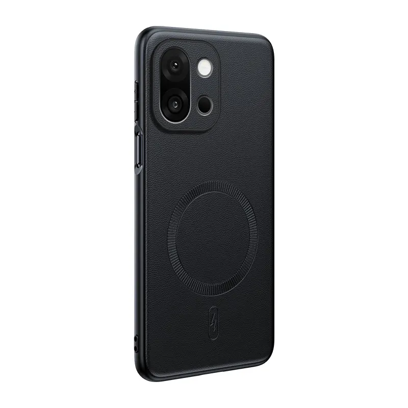 Luxury Leather Texture Magnetic Case for Wireless Charging - Slim Shockproof Bumper Back Cover