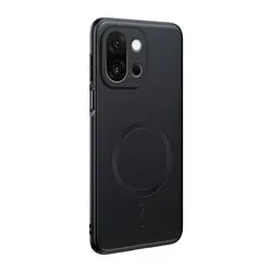 Luxury Leather Texture Magnetic Case for Wireless Charging - Slim Shockproof Bumper Back Cover (Black)