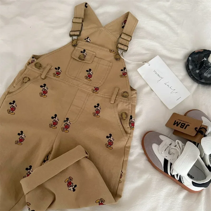 Children Mickey Jumpsuit Overalls Spring Autumn Baby Boys and Girls Loose Bib Pants Cartoon Mickey Print Straps Trousers
