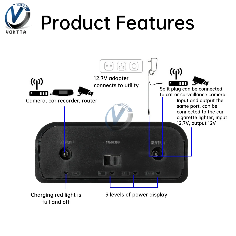DC 12V Rechargeable Equal Voltage UPS Battery Pack 3pcs 18650 Battery No Soldering DIY UPS Shell Kit with Protector DC Holder
