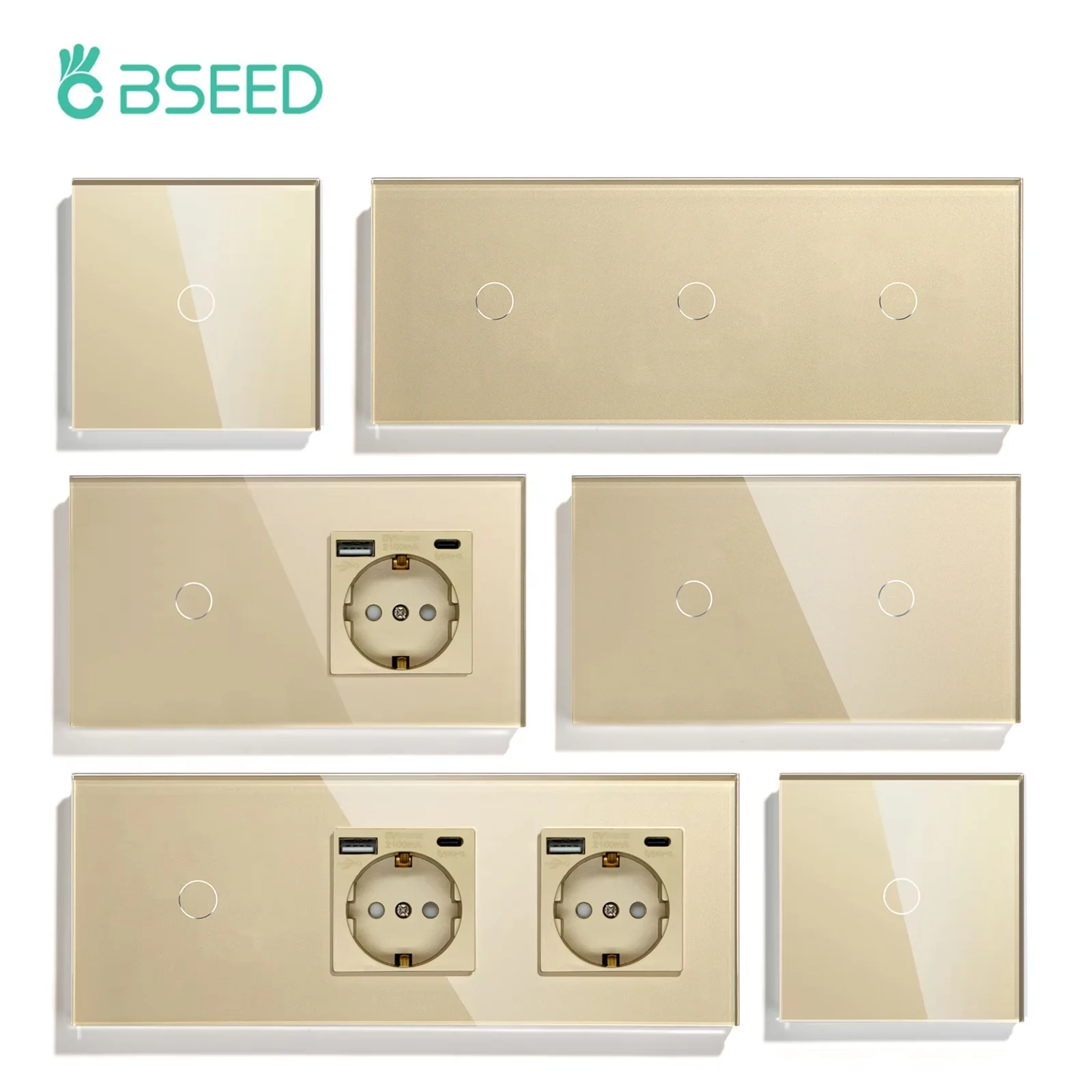 BSEED EU 표준 1/2/3Gang 터치 스위치 USB 소켓이 있는 1way 광..