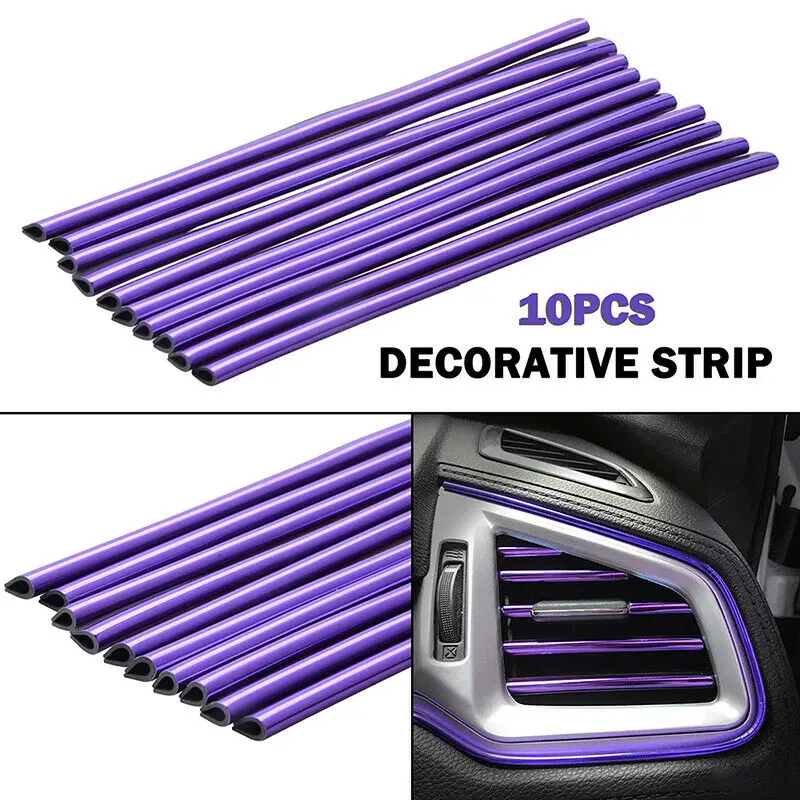 

10pcs Car Interior Chrome Strip Air Condition Vent U Shape Edge Decal Trim Sticker Moulding Acesssories