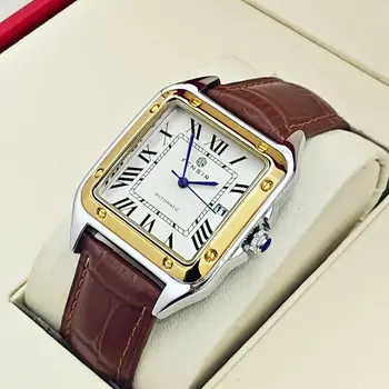 Orologio da uomo al quarzo di fascia alta, stile business casual, quadrante quadrato, impermeabile con calendario, cinturino in pelle, stile europeo e americano, alla moda, semplice, versatile, elegante, adatto a varie occasioni, una scelta ideale per regali, orologi di marca.