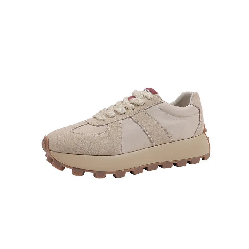 Casual Women Sneakers Suede Leather Patchwork Mixed Colors Platform Lady Shoes Round Toe Korean New Lace Up Non-slip Flat Shoes