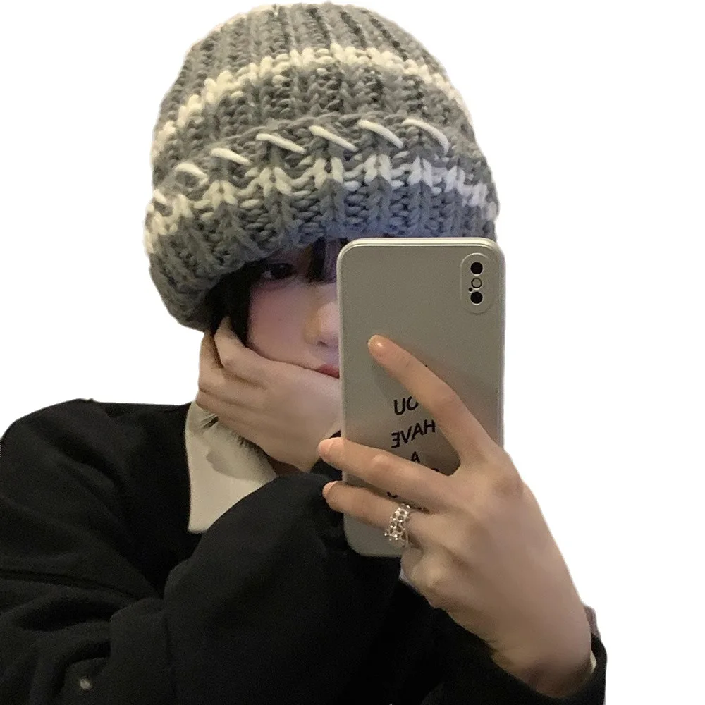 Cappelli invernali di grandi dimensioni per donna Nuovi berretti Cappello lavorato a maglia Ragazza Autunno Berretti femminili Berretti scaldini Berretto casual da donna_voghion.com