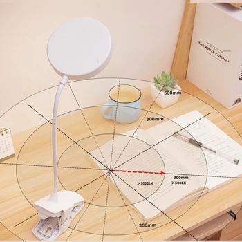 مصباح مكتبي لحماية العين مع مشبك USB مصباح طاولة قابل لإعادة الشحن 360 درجة ° مصباح دراسة مرن لغرفة النوم وقراءة كتاب الليل - Image 5