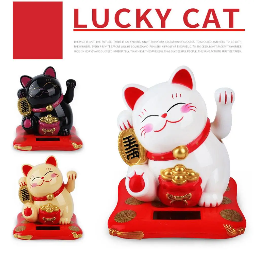 Solar Powered Maneki Neko Lucky Cat Benvenuto Cinese Lucky Cat Waving Hand Beckoning Fortune Cat Figurine Per Auto Home De N1B3