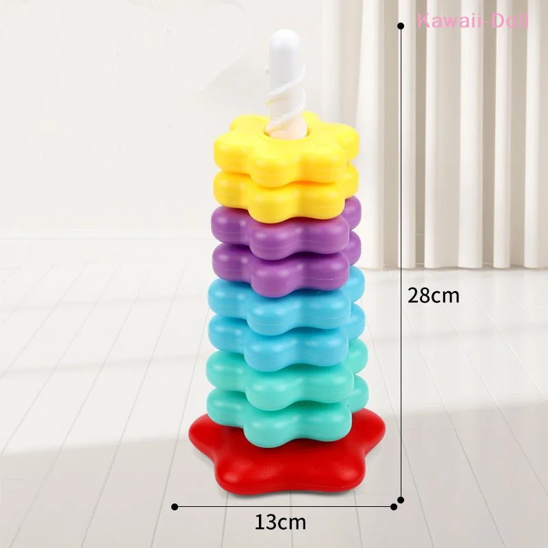 [DO]1 Set Baby Spinning Stacking Puzzle Toys Montessori Rotating Rainbow Tower Children Develop Motor Skills Game Kids Gift[DO] - 6