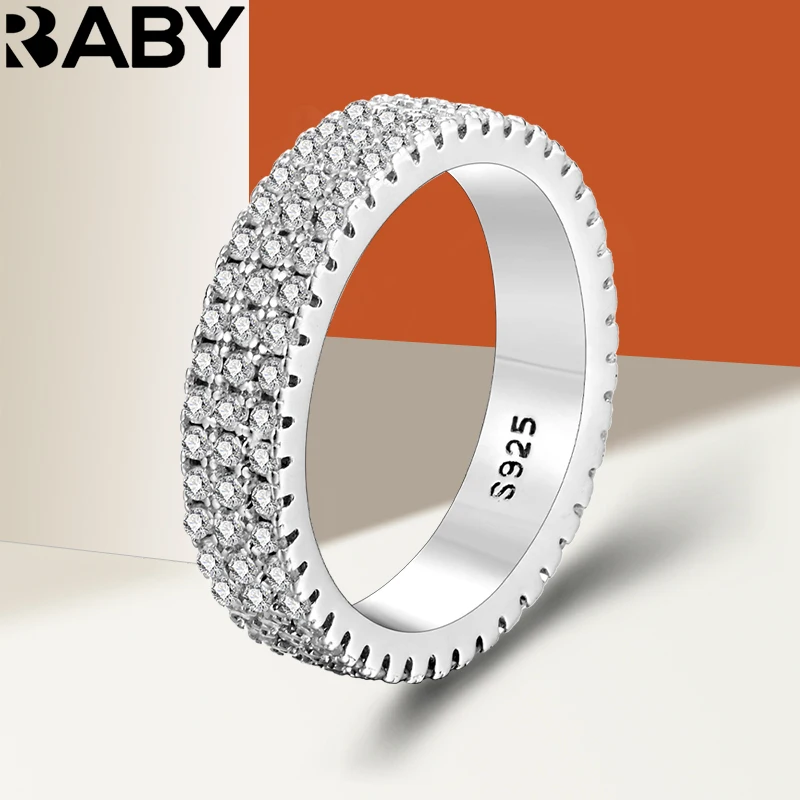 URBABY 풀 모이사나이트 링, 925 스털링 실버 도금, 18k 이터니티 밴드, 힙합 반지, 파티 스파클링 쥬얼리 