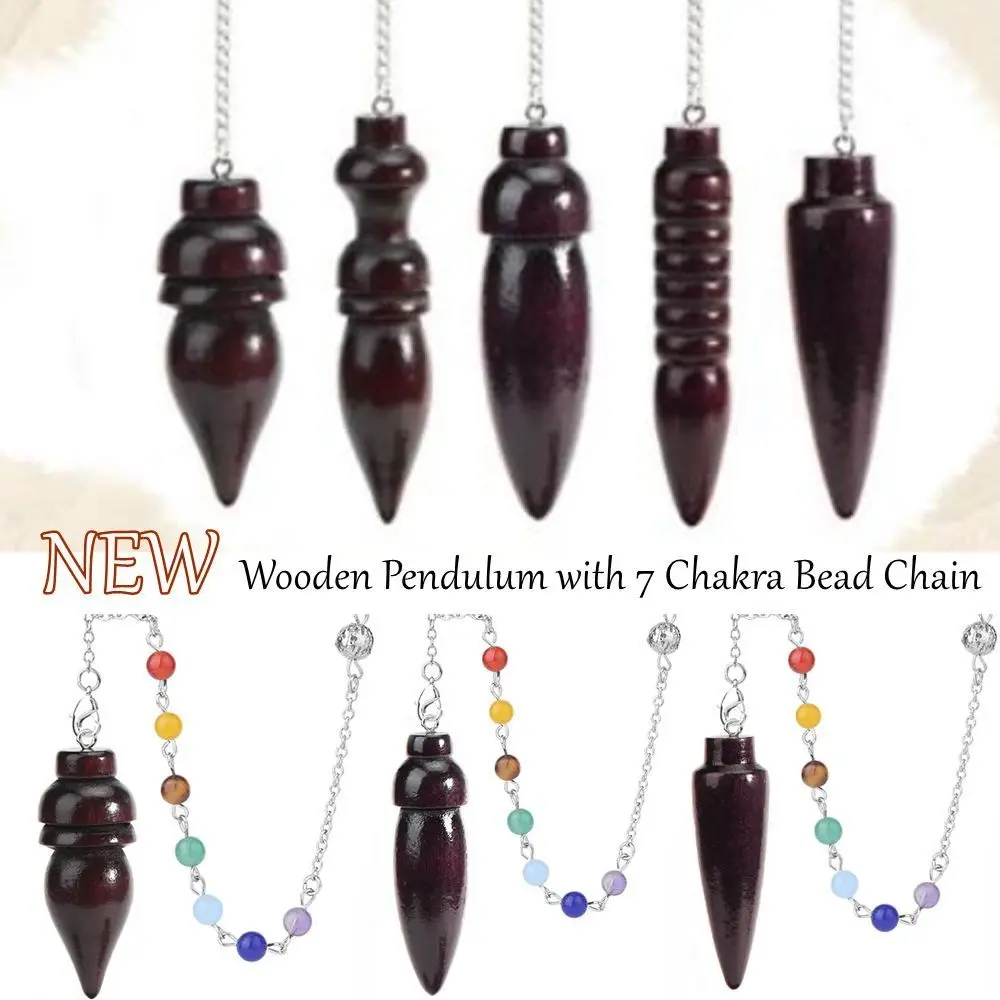 Healing Natural Wooden Pendulum Portable Wooden Amulet Reiki Spiritual Pendulo with Chain Dowsing Reiki Pendulum Pendant