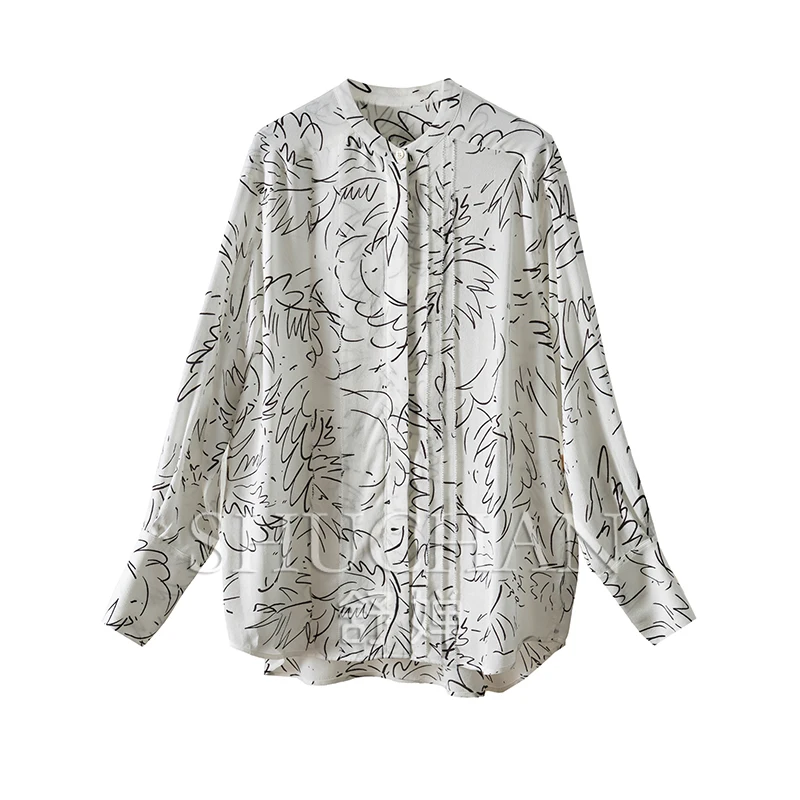 new 2024 Hand-Painted tops mujer natural silk white shirt women  blouses for women fashion blusa feminina