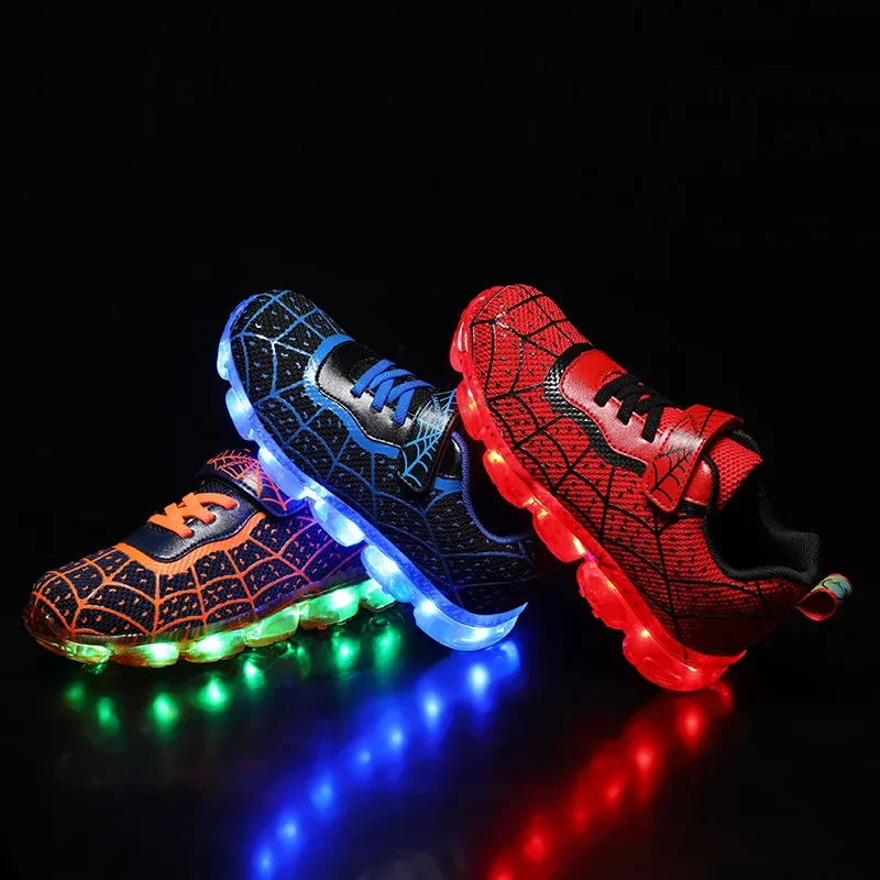 Kids Boys Sneakers Fashion LED Luminous Sports Shoes Children Mesh Lightweight Flat Shoes USB Charging New Gift for Boys led children wheels high shoes usb charging fashion air mesh breathable boys