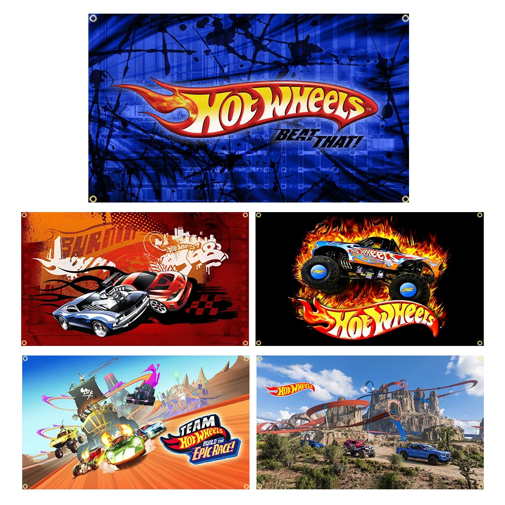 90X150Cm Hot Wheels Flag Poliestere Decorazione Motor Car Man Cave Garage Pub Club Banner Arazzo Gioielli