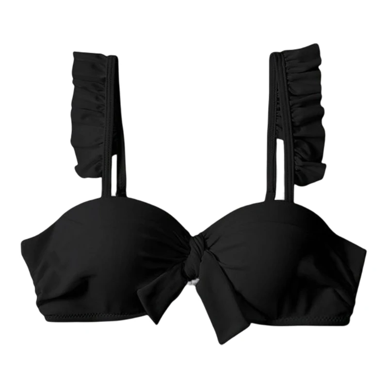 M89D Women's Bikini Tops Ruffled Strap Bathing Suit Tops Sweet Bowknot