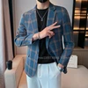 High Quality Fashion with Handsome British Style Plaid Business Men's Notch Lapel Suit Coat Casual Mens Blazer S-6XL Jacket 2