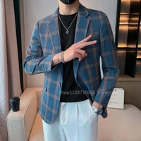 High Quality Fashion with Handsome British Style Plaid Business Men's Notch Lapel Suit Coat Casual Mens Blazer S-6XL Jacket 2